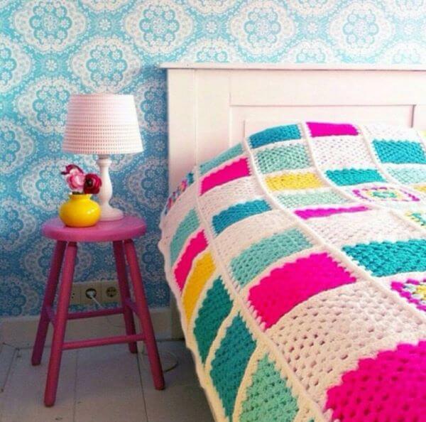 Colorful crochet quilt