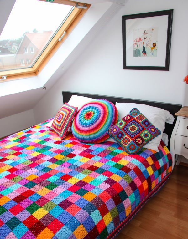 Crochet quilt in colored squares
