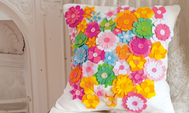 Colorful felt flower cushion