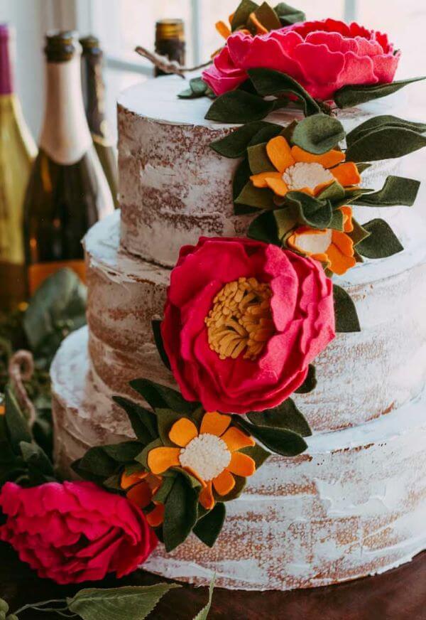 Cake decoration with felt flower