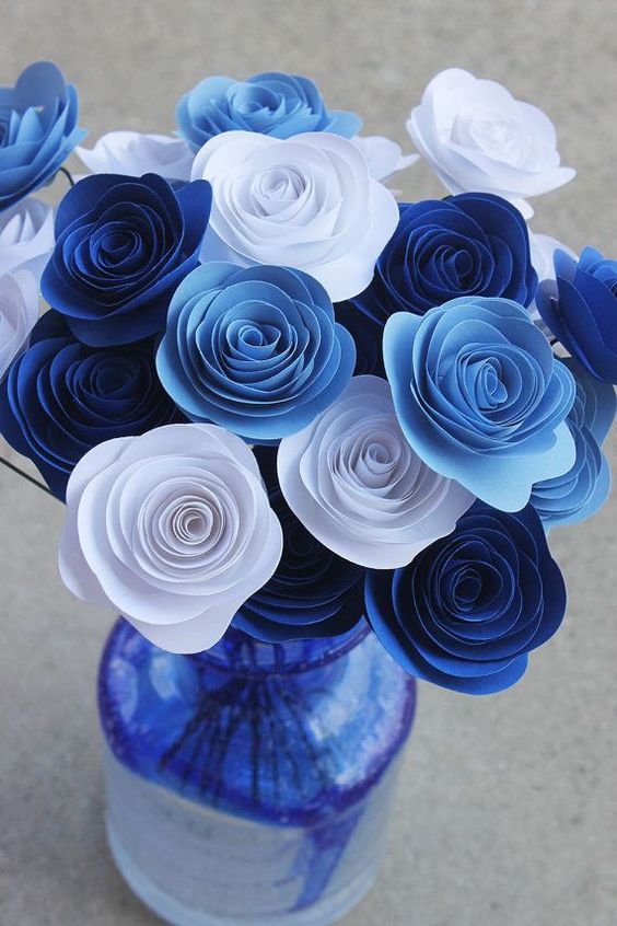 paper roses - arrangement of blue paper roses