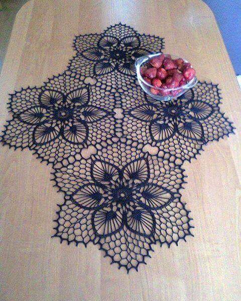 Crochet flowers in centerpiece