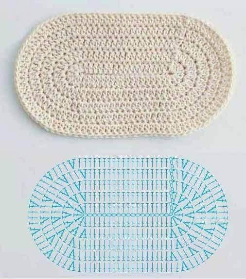 Crochet kitchen rug with small oval graphic
