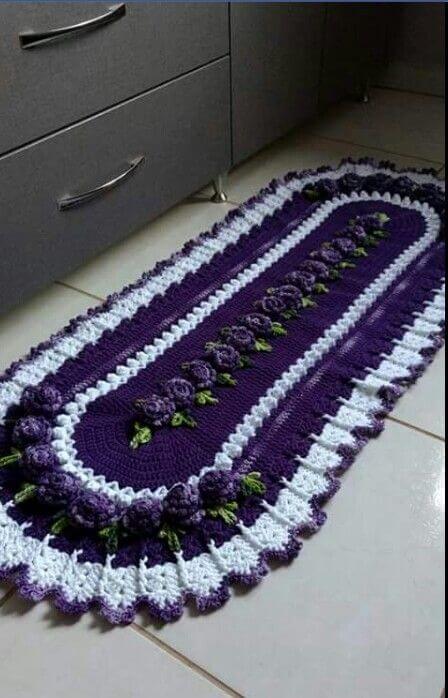 Crochet rug for kitchen purple and white Photo by Pinterest