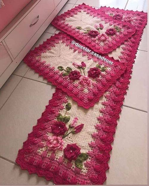 crochet rug for kitchen - pink and red rug