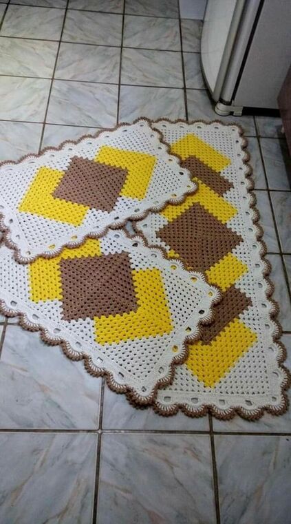 crochet rug for kitchen - yellow and brown rugs