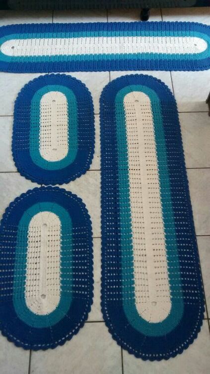crochet rug for kitchen - blue striped rugs