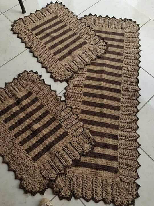 crochet rug for kitchen - brown rugs with stripes