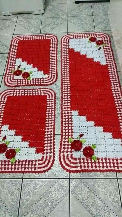 crochet rug for kitchen - red rugs with flowers