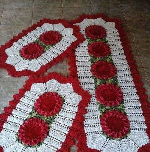 crochet rug for kitchen - red rugs with large flowers