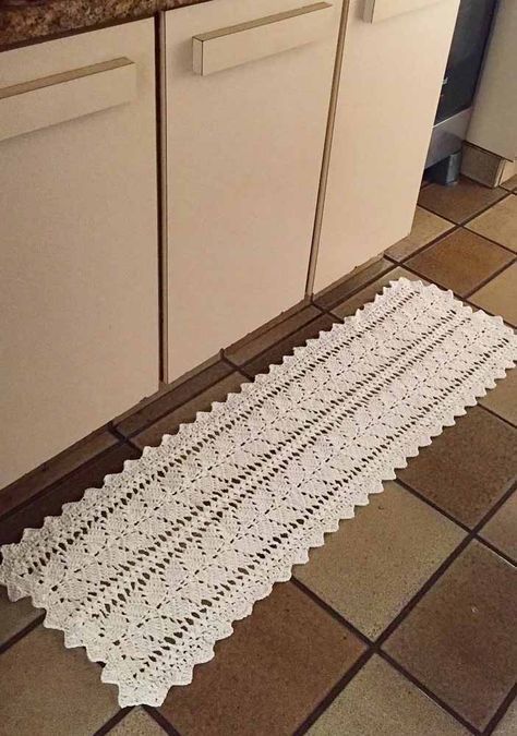 crochet rug for kitchen - white rug with leaves