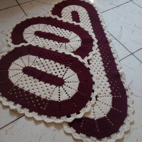 crochet rug for kitchen - white and brown rug