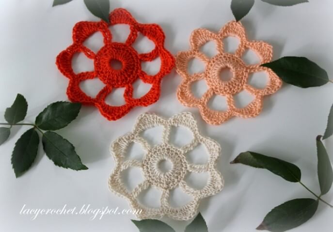 Crochet flower with real leaves