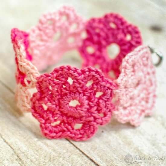 Crochet flower on bracelet