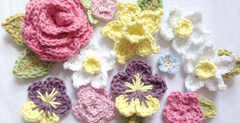 Various colored crochet flower