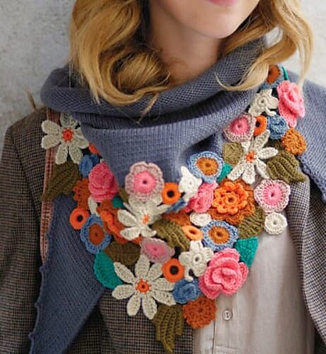 Crochet flower on scarf