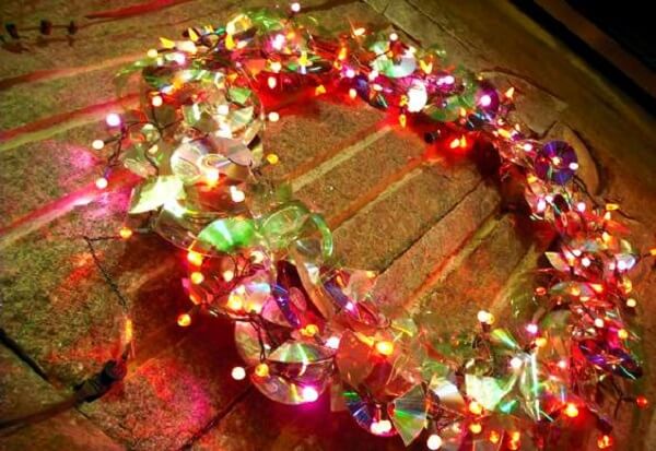 Garland of CDs and flashes flash decorate the entrance of the house
