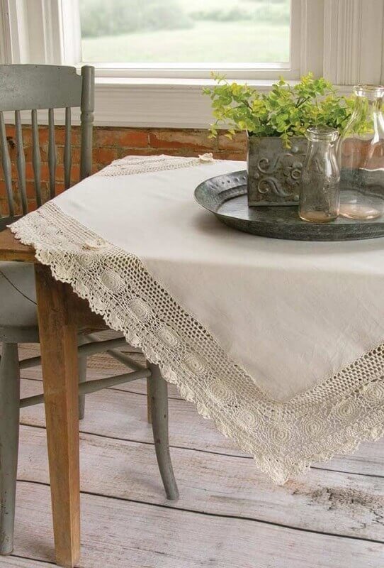 delicate crochet nozzle for table cloth in neutral color