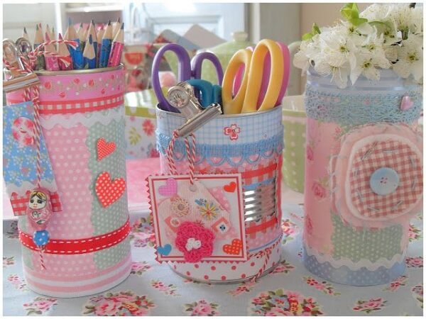 Decorated cans for pencils and pens