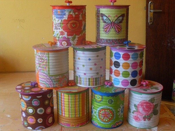 Assorted decorated cans