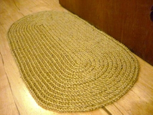 Beige oval crochet rug