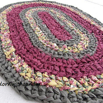 Purple and gray oval crochet rug