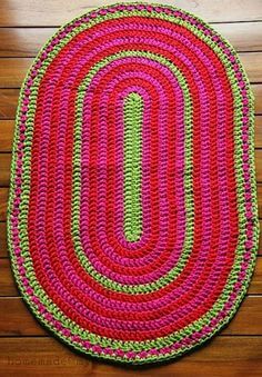 Pink and green oval crochet rug