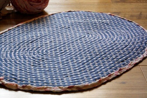 Blue oval crochet rug