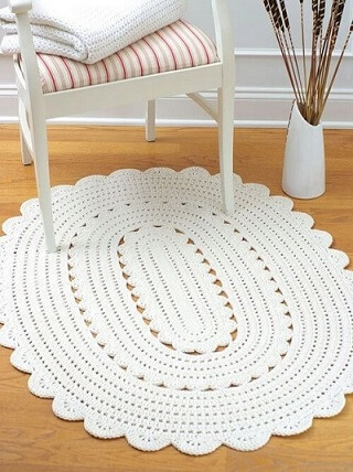 White oval crochet rug