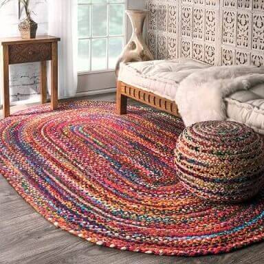 Colorful large oval crochet rug