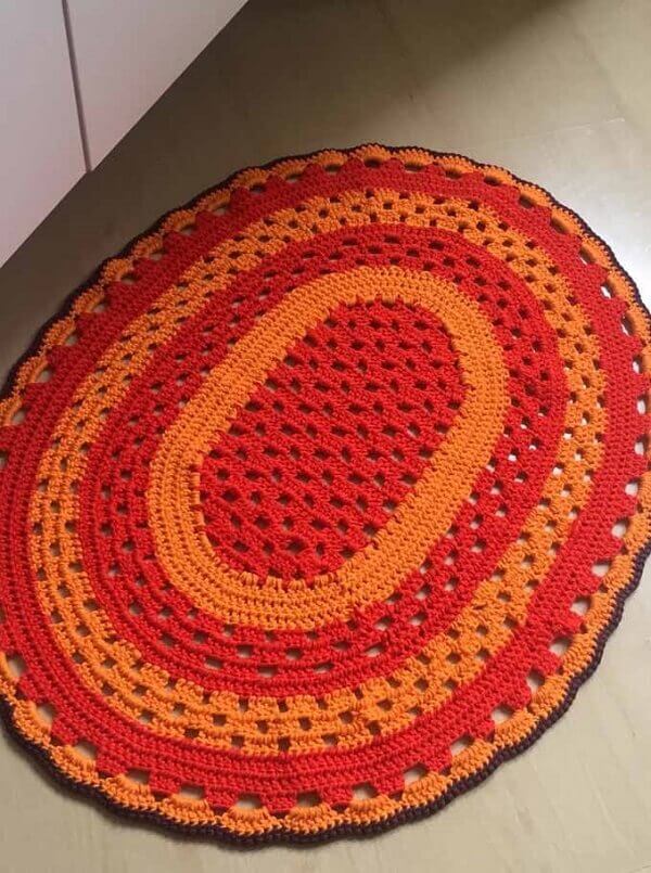 Orange and red crochet rug