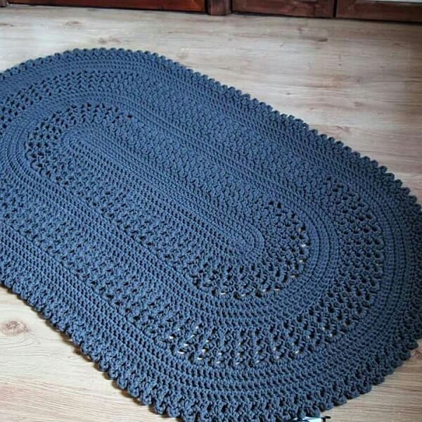 Blue oval crochet rug