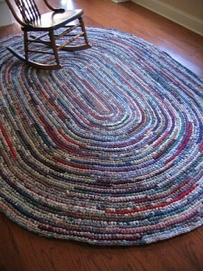Large oval crochet rug in living room