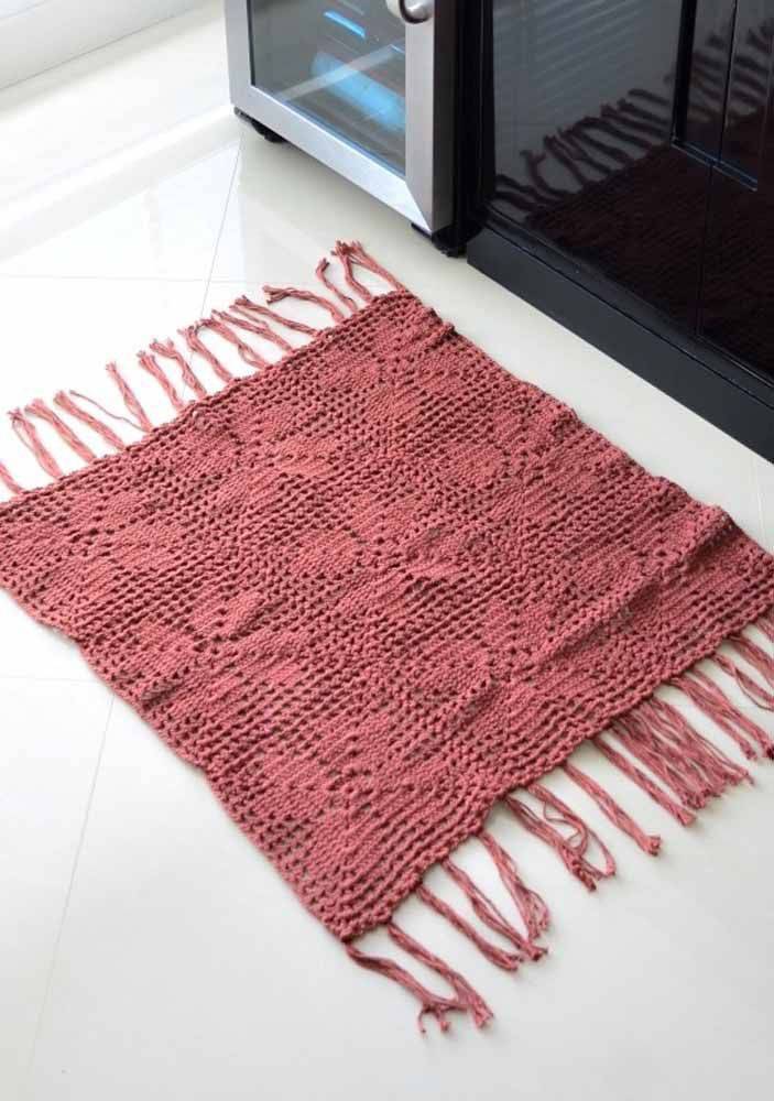 Square crochet rug for marsala kitchen