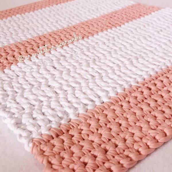 Two-color square crochet rug