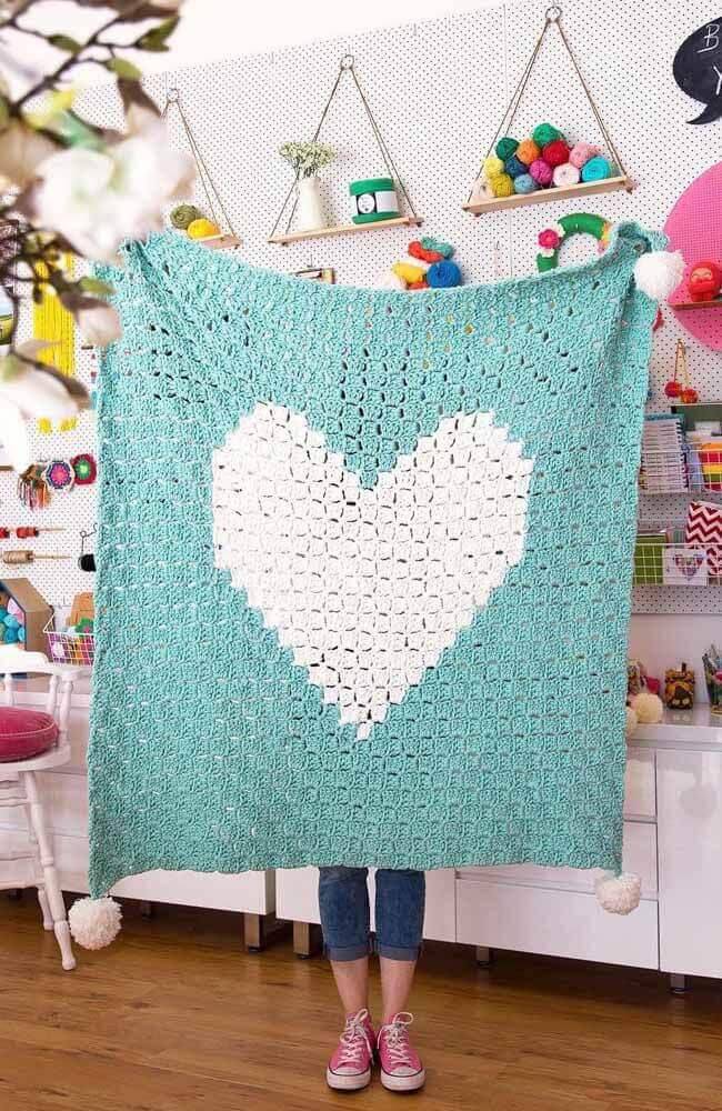 Square crochet rug with heart shape