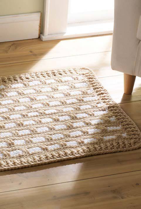Neutral square crochet rug
