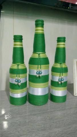 bottles decorated with string - bottles with green string