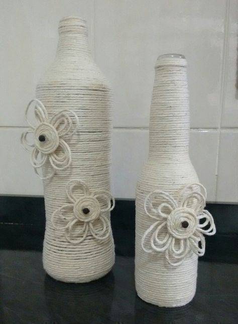 bottles decorated with string - bottles with white string