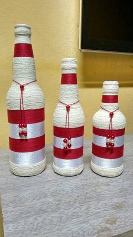 bottles decorated with string - bottles with ribbons and string