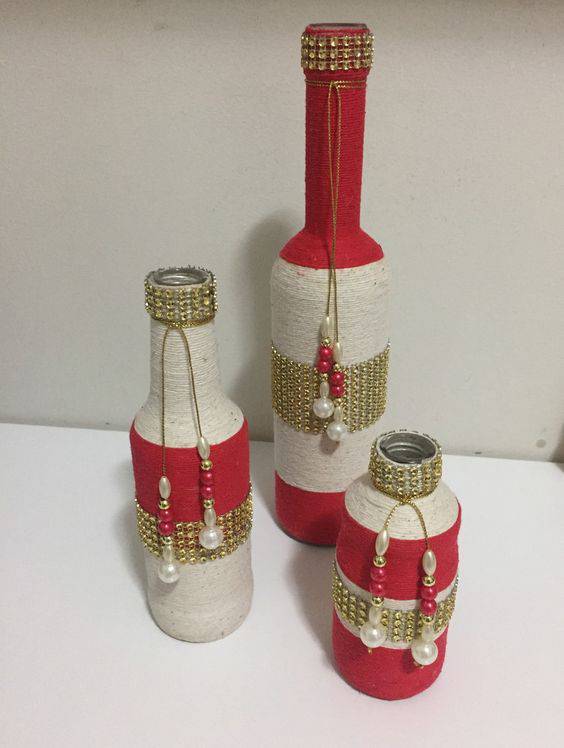 bottles decorated with string - bottles with beads