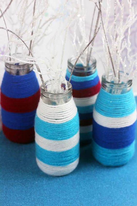 bottles decorated with string - small bottles with string