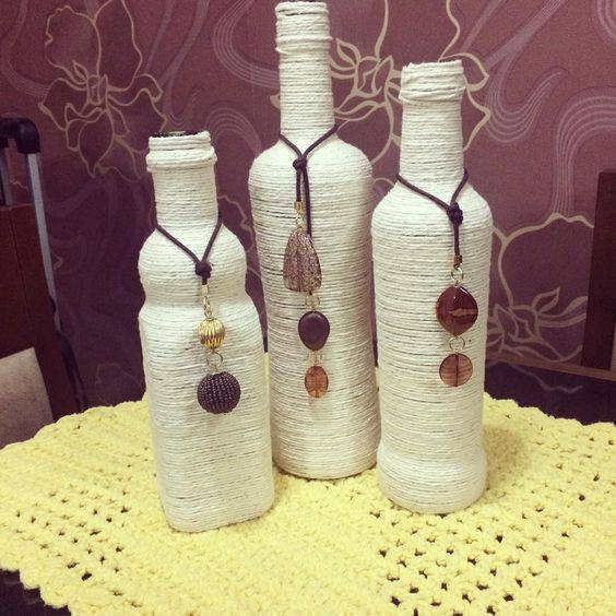 bottles decorated with string - bottle with white string