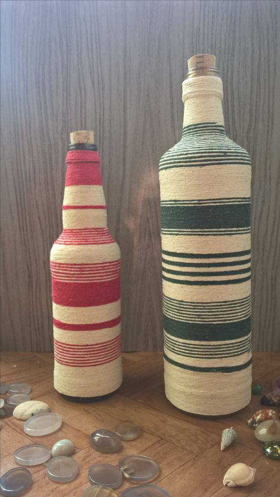 bottles decorated with string - bottle with colored string