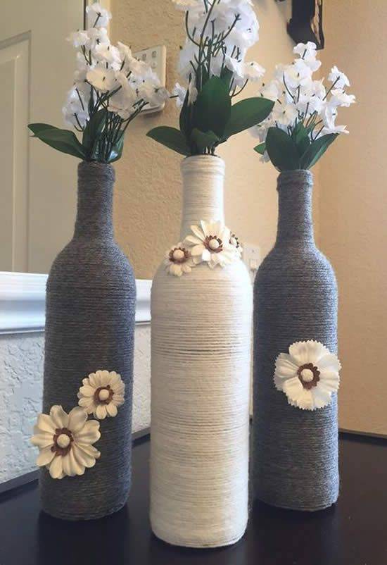 bottles decorated with string - bottle with string and flowers