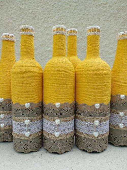 bottles decorated with string - bottle with string and lace