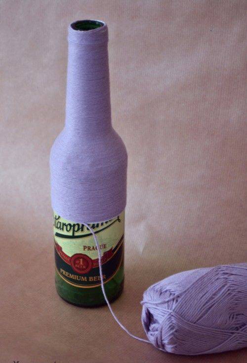 bottles decorated with string - bottle with purple string