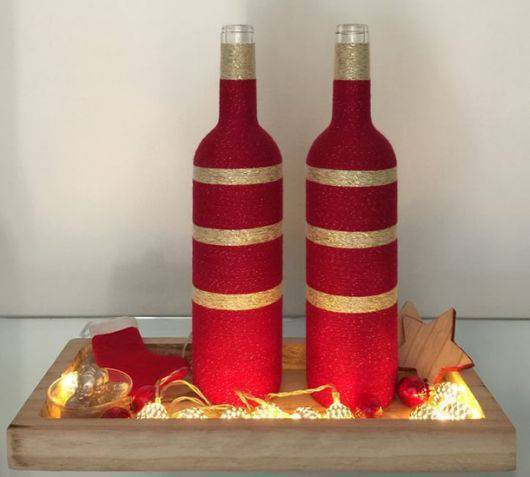 bottles decorated with string - bottle with red string