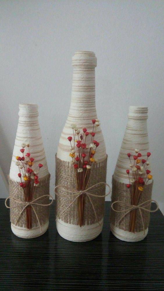 bottles decorated with string - bottle with jute and string