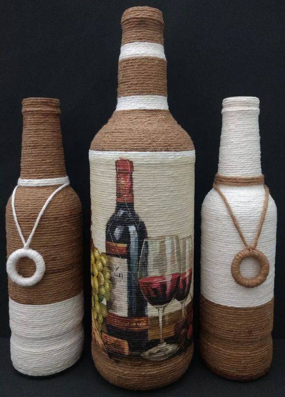 bottles decorated with string - wine bottle with painted string